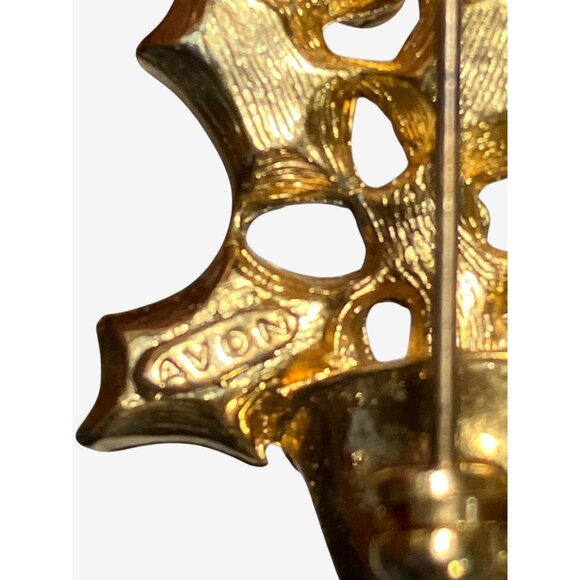 Avon Vintage Gold Tone Christmas Tree Brooch Pin With Green Red Enamel Accents - Picture 6 of 8